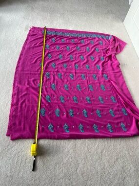 Unstitched Magenta Embroidered fabric with Teal Paisley Accents for salwar suit